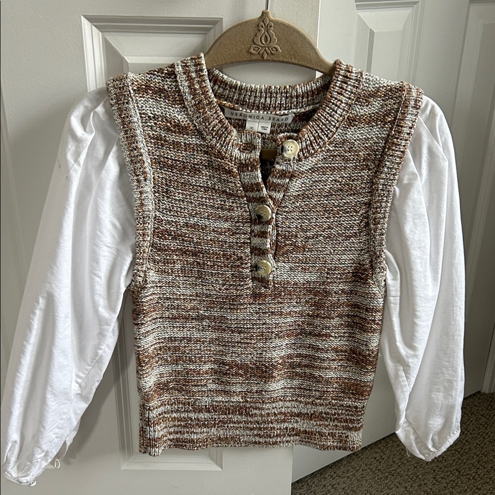 Veronica Beard Brown & Cream Marled Knit Button Tank Vest